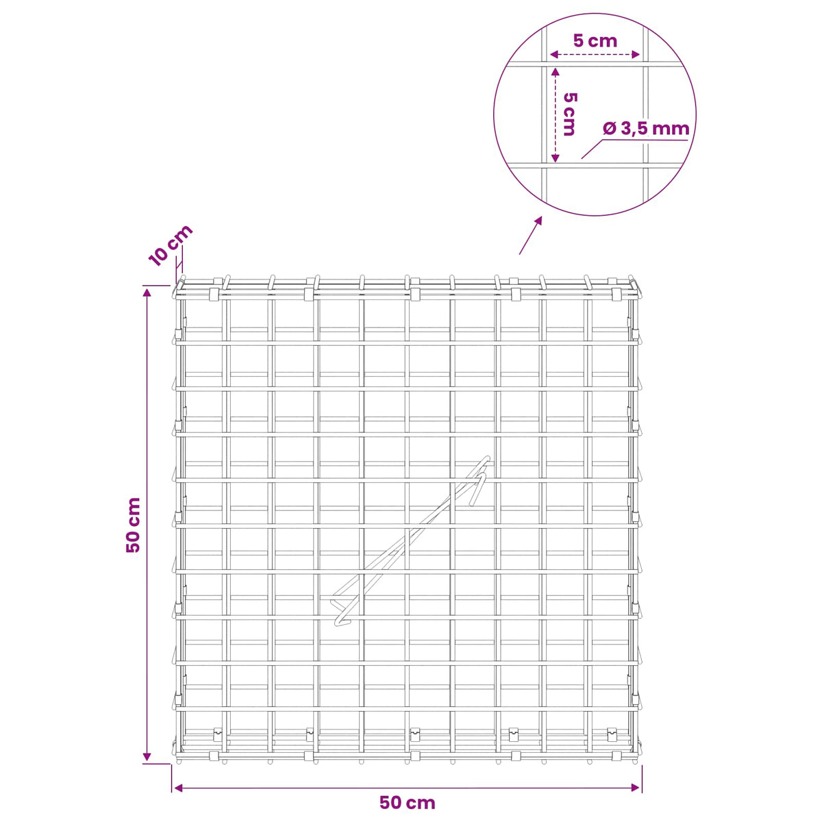 Gabion with 3.5 mm Wire and 5x5 cm Mesh 50x10x50 cm