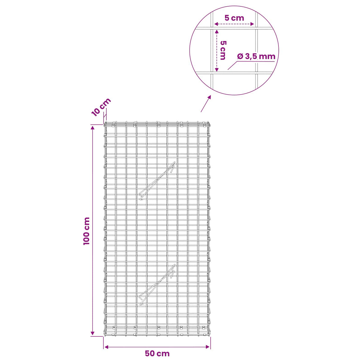 Gabion with 3.5 mm Wire and 5x5 cm Mesh 50x10x100 cm