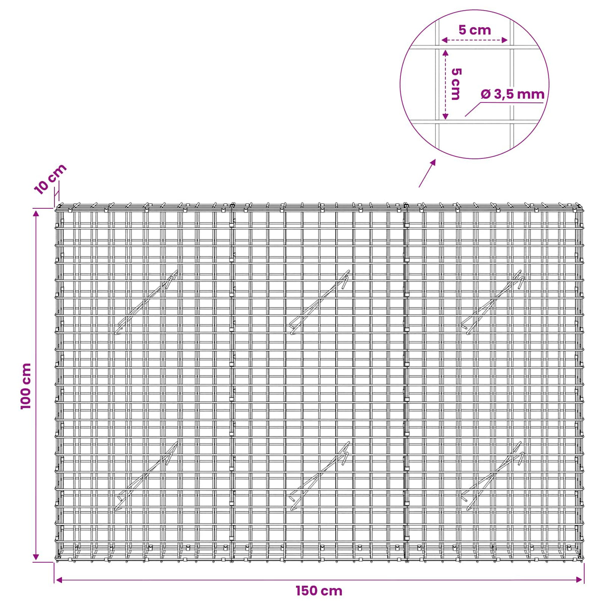 Gabion with 3.5 mm Wire and 5x5 cm Mesh 150x10x100 cm