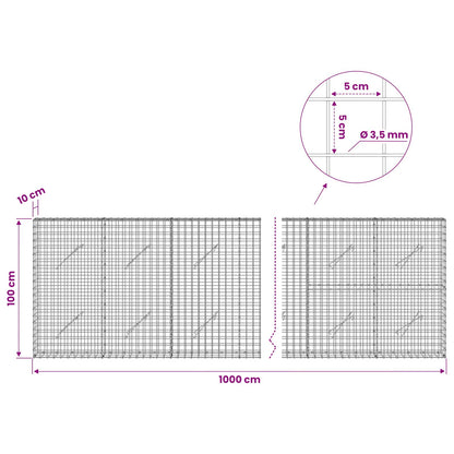 Gabion with 3.5 mm Wire and 5x5 cm Mesh 1000x10x100 cm