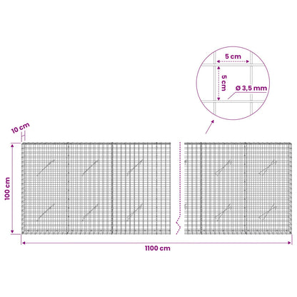 Gabion with 3.5 mm Wire and 5x5 cm Mesh 1100x10x100 cm