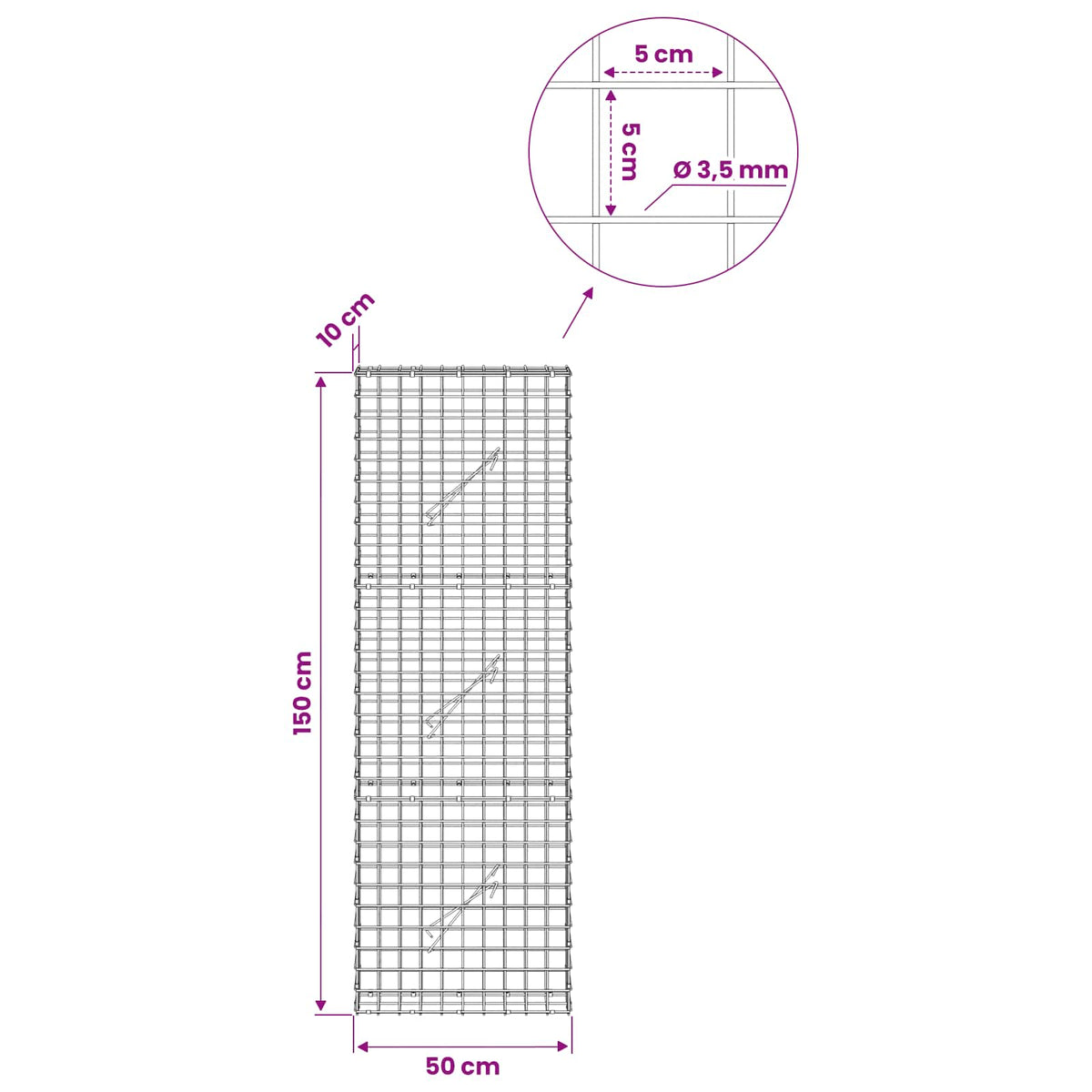 Gabion with 3.5 mm Wire and 5x5 cm Mesh 50x10x150 cm