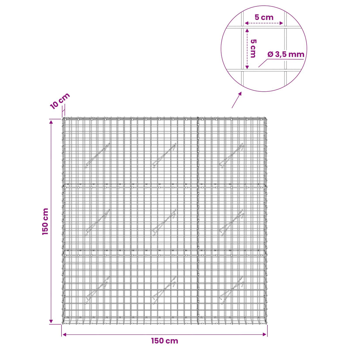 Gabion with 3.5 mm Wire and 5x5 cm Mesh 150x10x150 cm