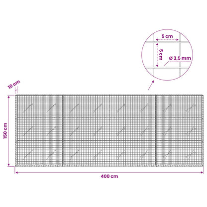 Gabion with 3.5 mm Wire and 5x5 cm Mesh 400x10x150 cm