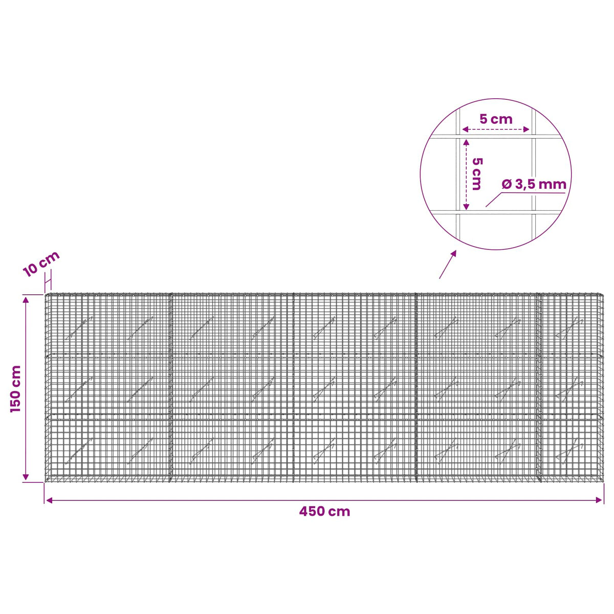 Gabion with 3.5 mm Wire and 5x5 cm Mesh 450x10x150 cm
