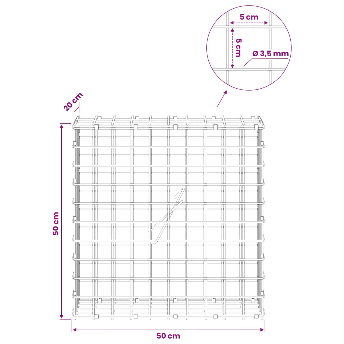 Gabion with 3.5 mm Wire and 5x5 cm Mesh 50x20x50 cm