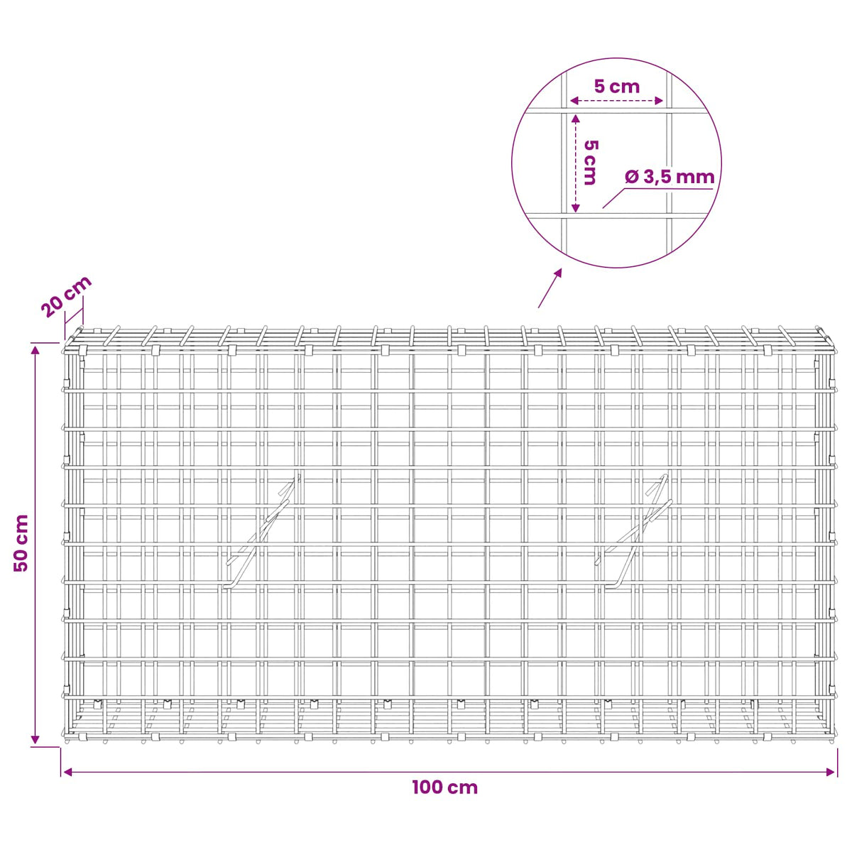 Gabion with 3.5 mm Wire and 5x5 cm Mesh 100x20x50 cm