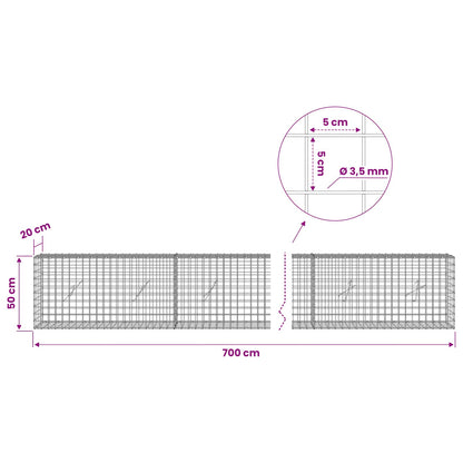 Gabion with 3.5 mm Wire and 5x5 cm Mesh 700x20x50 cm