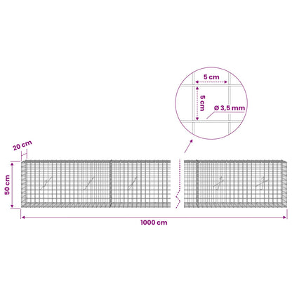Gabion with 3.5 mm Wire and 5x5 cm Mesh 1000x20x50 cm