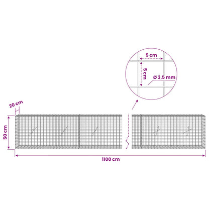 Gabion with 3.5 mm Wire and 5x5 cm Mesh 1100x20x50 cm