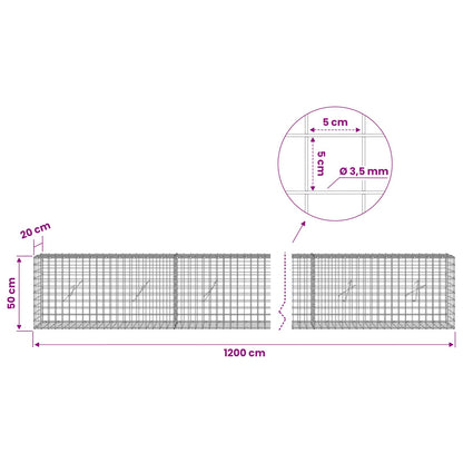 Gabion with 3.5 mm Wire and 5x5 cm Mesh 1200x20x50 cm