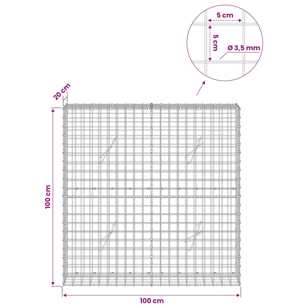 Gabion with 3.5 mm Wire and 5x5 cm Mesh 100x20x100 cm