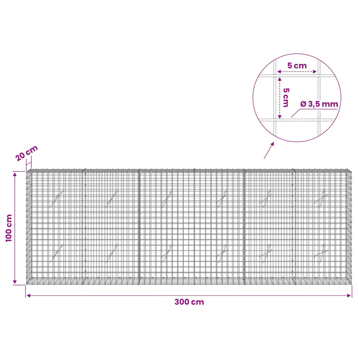 Gabion with 3.5 mm Wire and 5x5 cm Mesh 300x20x100 cm