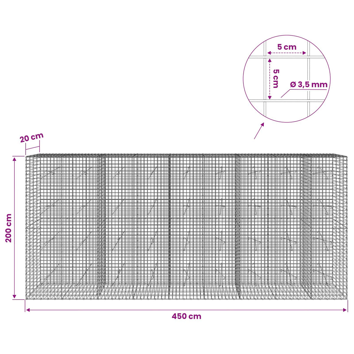 Gabion with 3.5 mm Wire and 5x5 cm Mesh 450x20x200 cm
