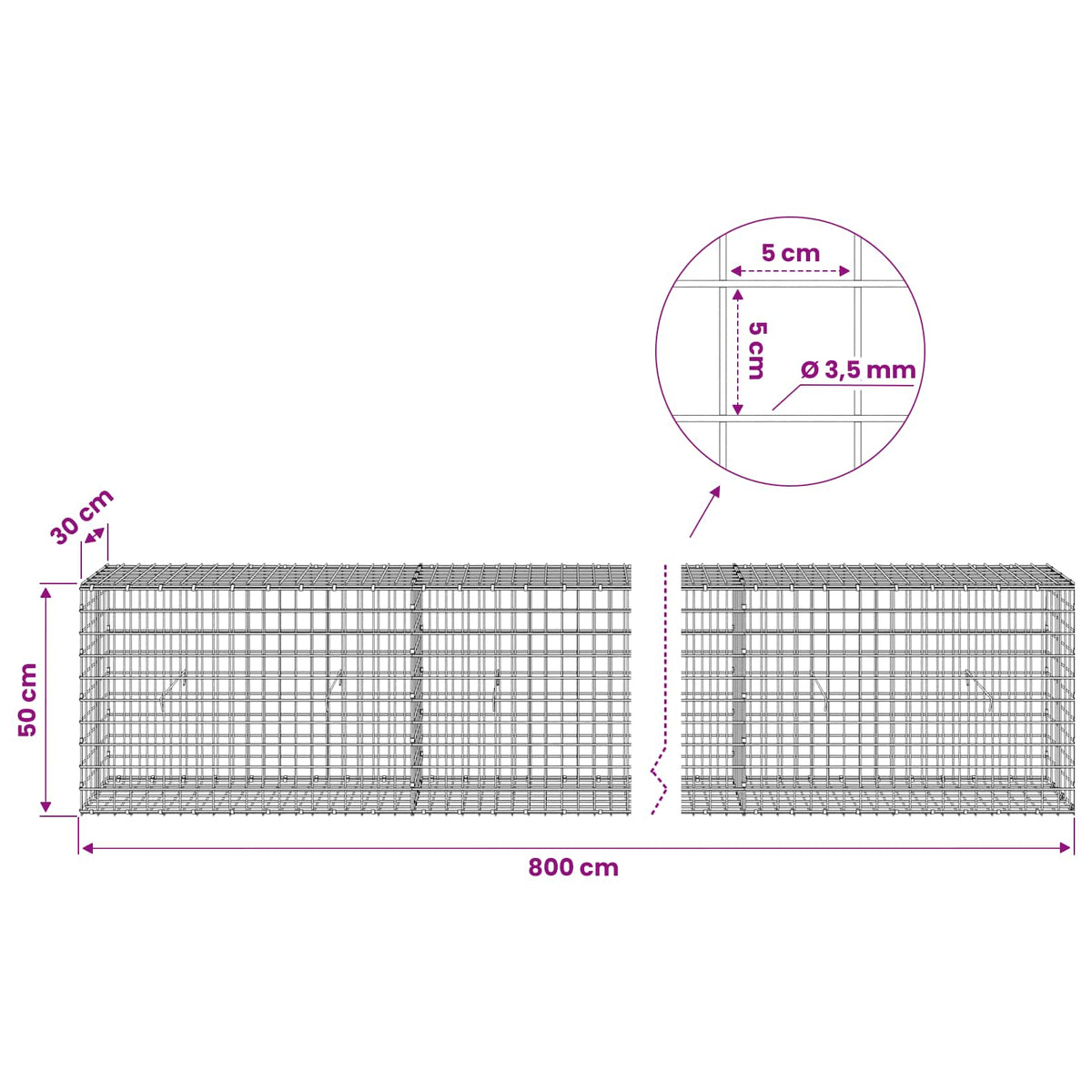 Gabion with 3.5 mm Wire and 5x5 cm Mesh 800x30x50 cm