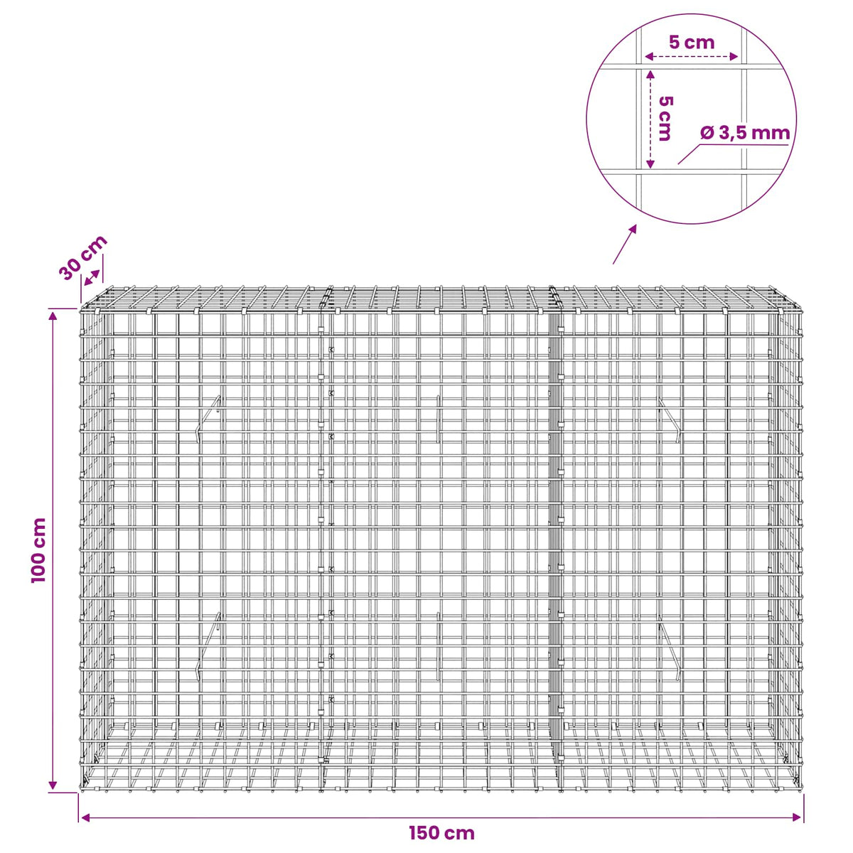 Gabion with 3.5 mm Wire and 5x5 cm Mesh 150x30x100 cm