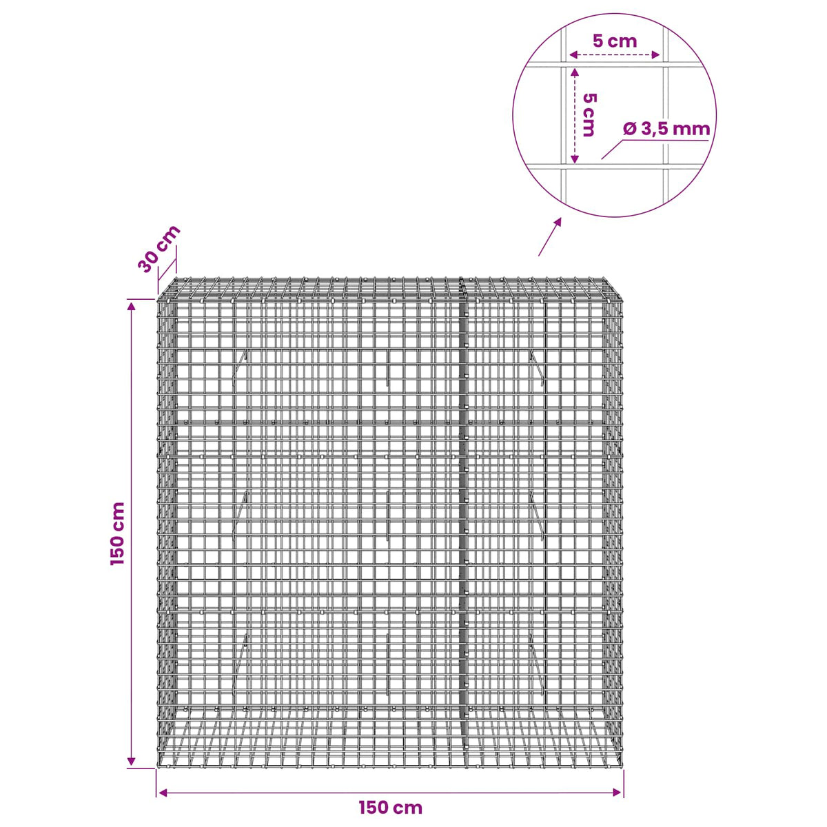 Gabion with 3.5 mm Wire and 5x5 cm Mesh 150x30x150 cm