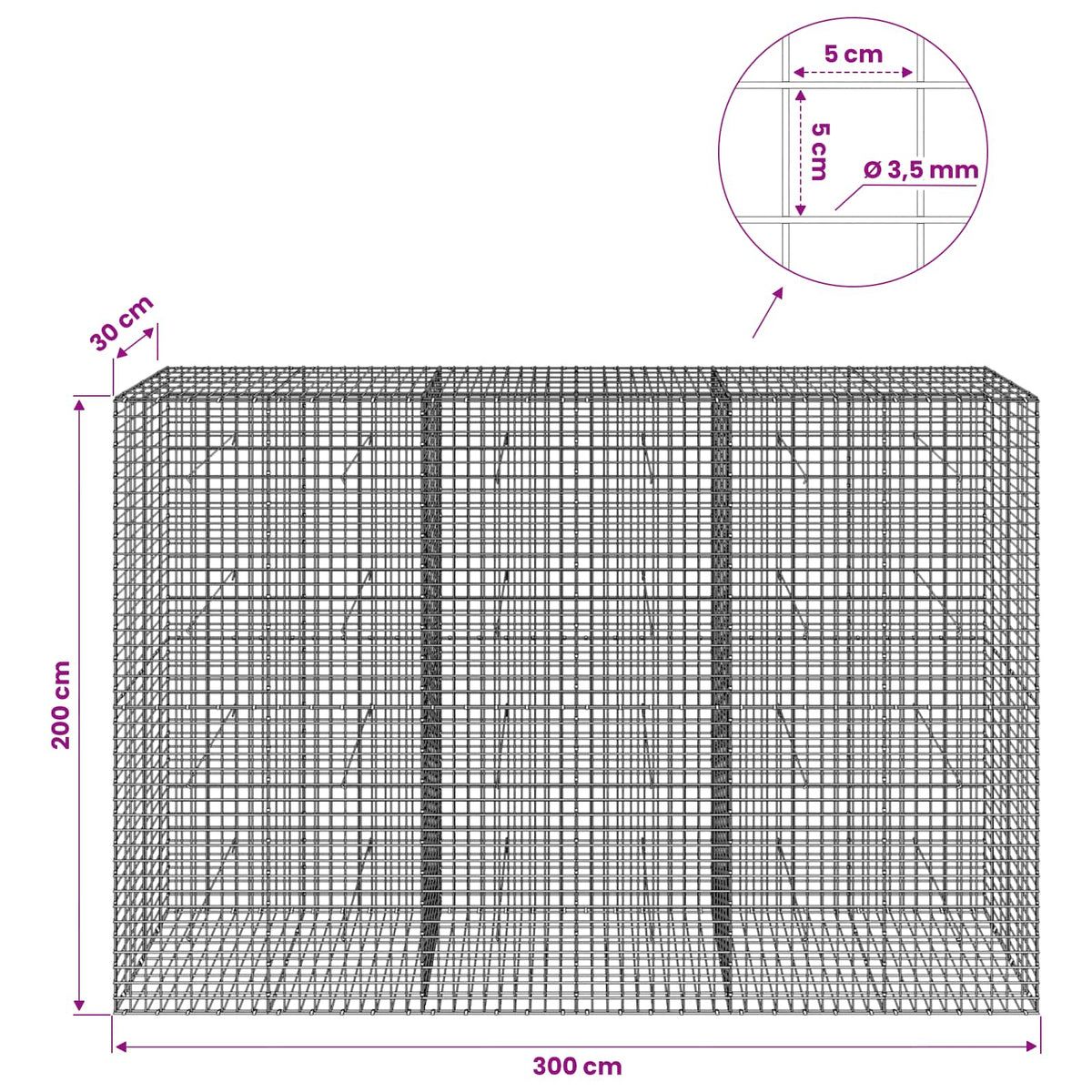 Gabion with 3.5 mm Wire and 5x5 cm Mesh 300x30x200 cm