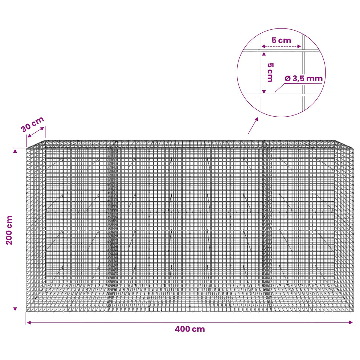 Gabion with 3.5 mm Wire and 5x5 cm Mesh 400x30x200 cm