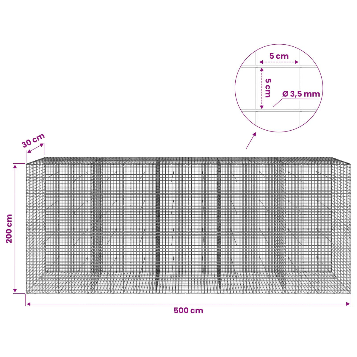 Gabion with 3.5 mm Wire and 5x5 cm Mesh 500x30x200 cm