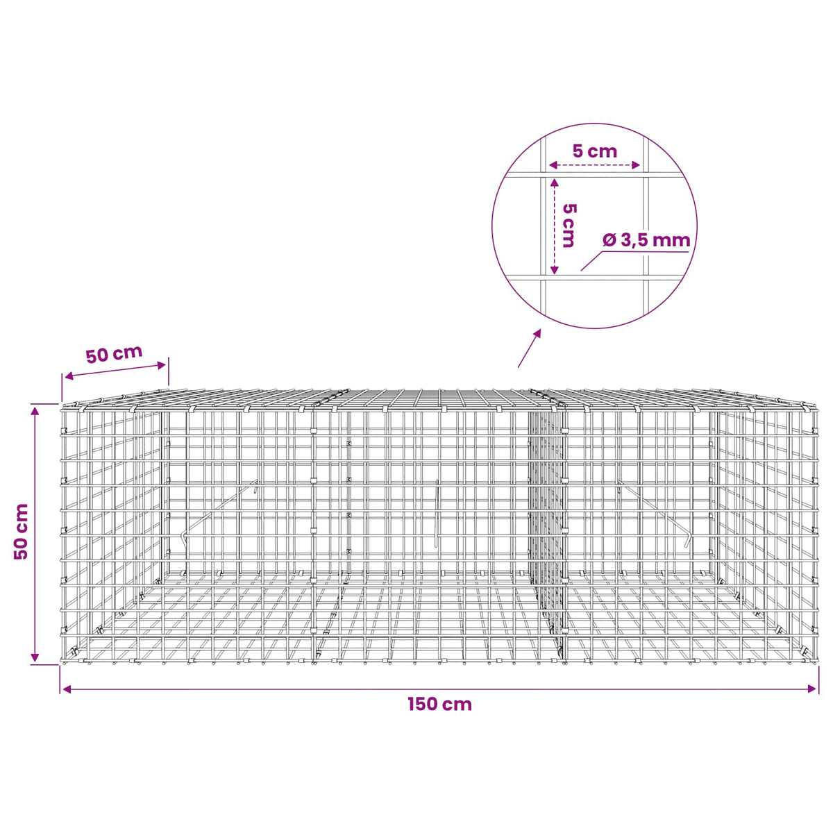 Gabion with 3.5 mm Wire and 5x5 cm Mesh 150x50x50 cm