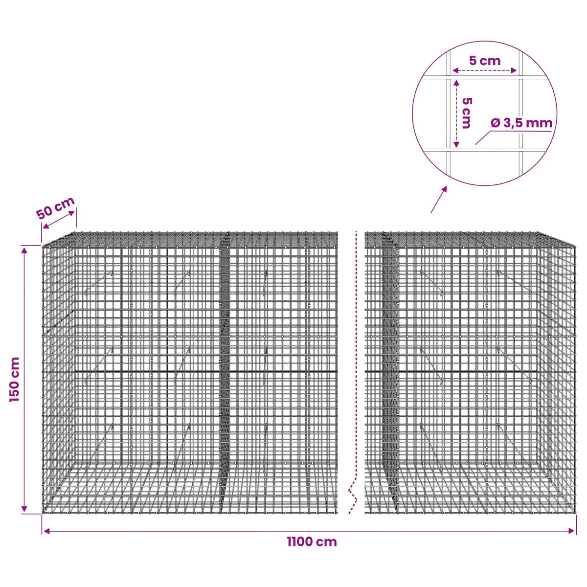 Gabion with 3.5 mm Wire and 5x5 cm Mesh 1100x50x150 cm