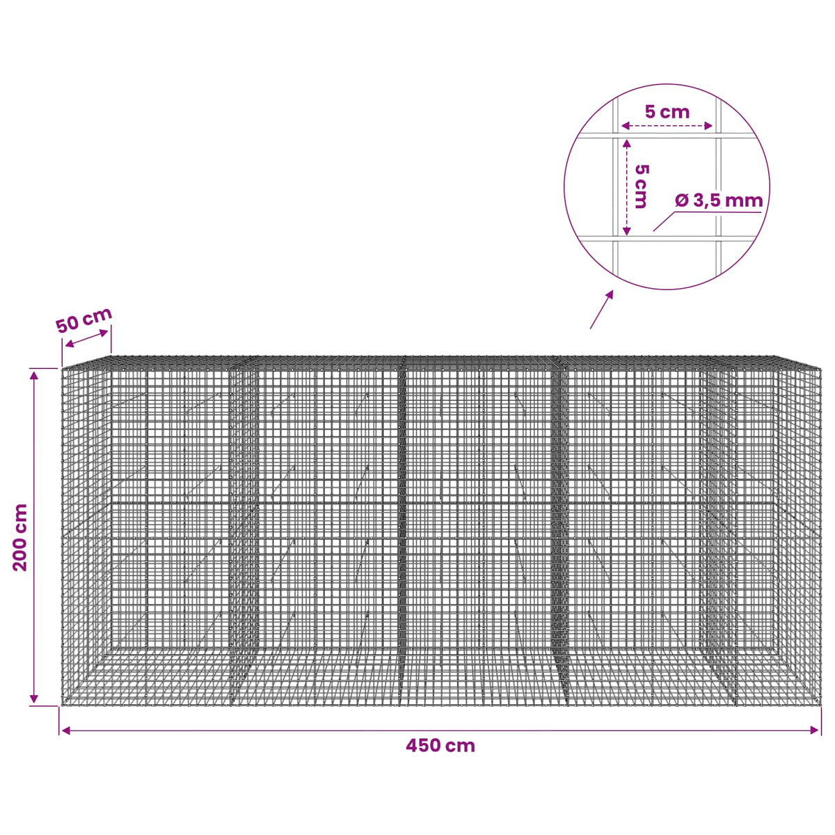 Gabion with 3.5 mm Wire and 5x5 cm Mesh 450x50x200 cm
