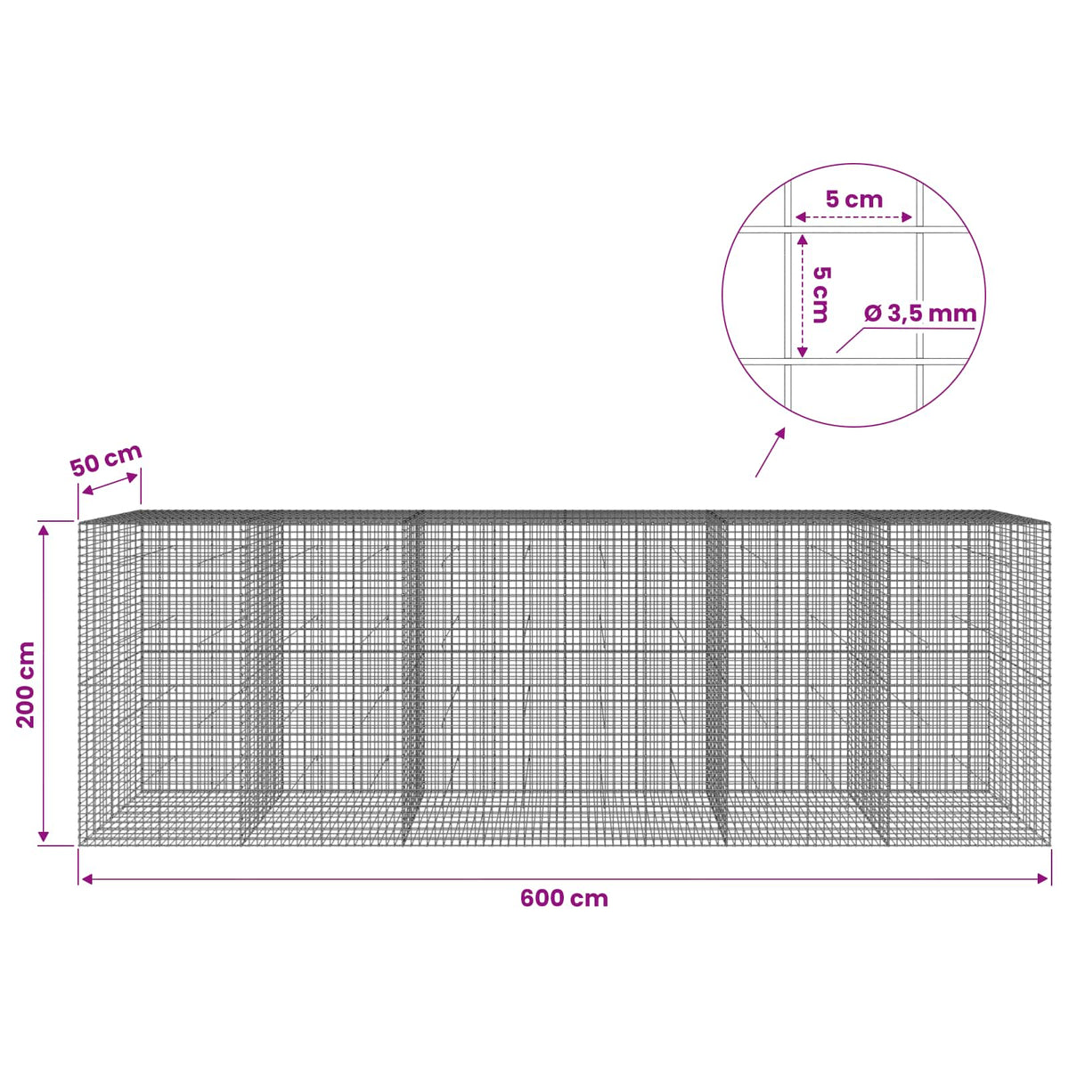 Gabion with 3.5 mm Wire and 5x5 cm Mesh 600x50x200 cm