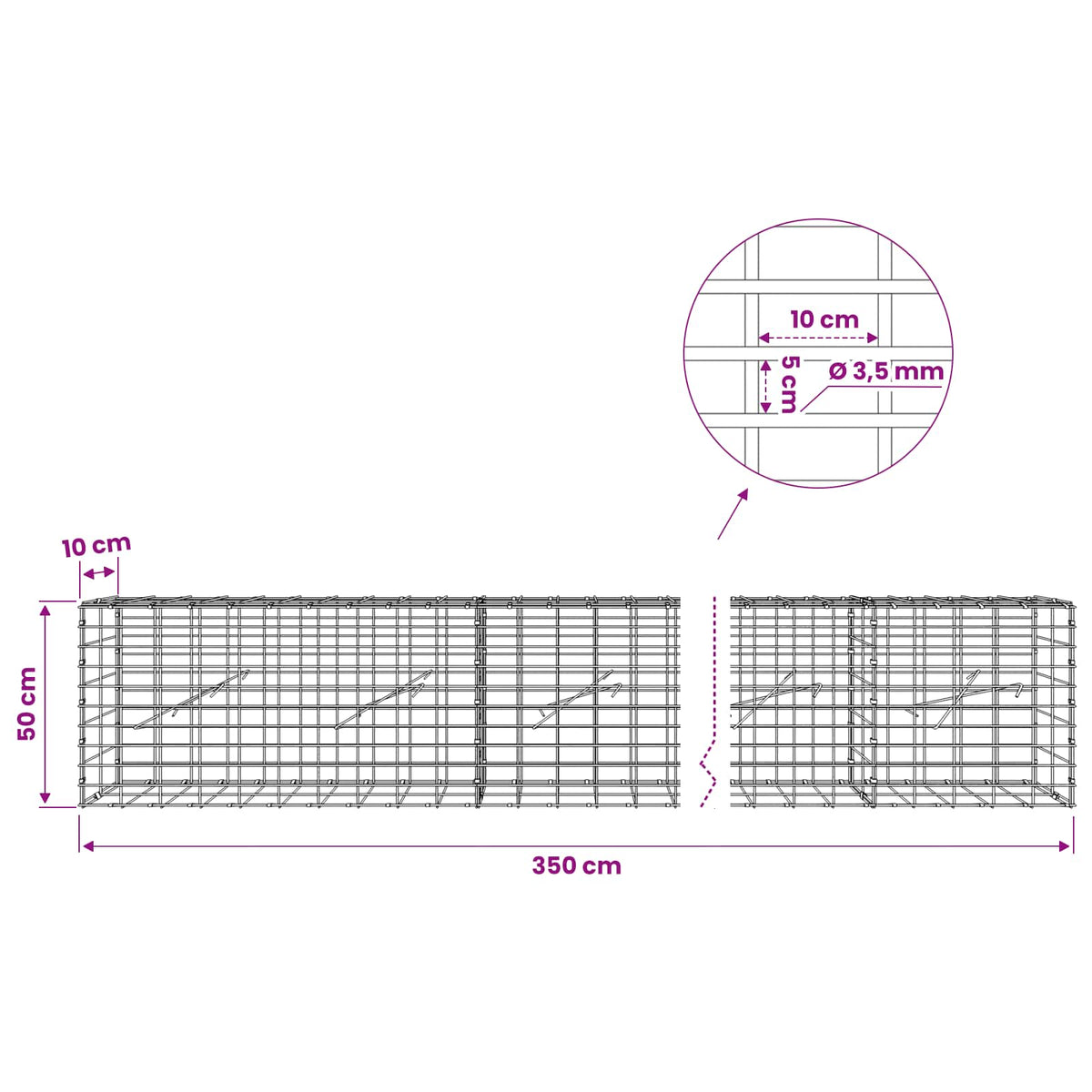 Gabion with 3.5 mm Wire and 5x10 cm Mesh 350x10x50 cm