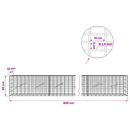 Gabion with 3.5 mm Wire and 5x10 cm Mesh 800x10x50 cm