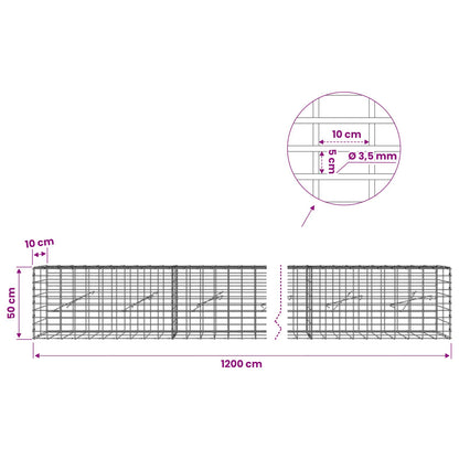 Gabion with 3.5 mm Wire and 5x10 cm Mesh 1200x10x50 cm