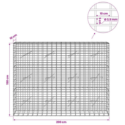 Gabion with 3.5 mm Wire and 5x10 cm Mesh 200x10x150 cm