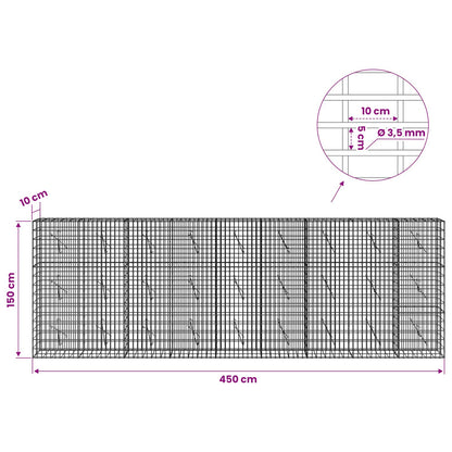 Gabion with 3.5 mm Wire and 5x10 cm Mesh 450x10x150 cm