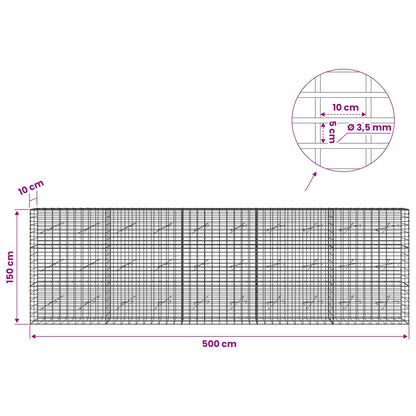 Gabion with 3.5 mm Wire and 5x10 cm Mesh 500x10x150 cm