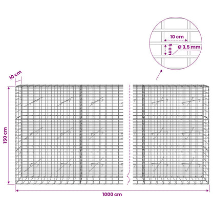 Gabion with 3.5 mm Wire and 5x10 cm Mesh 1000x10x150 cm