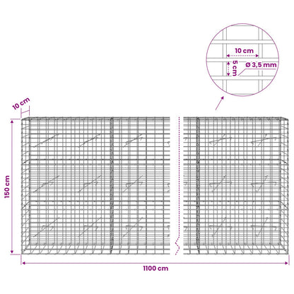 Gabion with 3.5 mm Wire and 5x10 cm Mesh 1100x10x150 cm