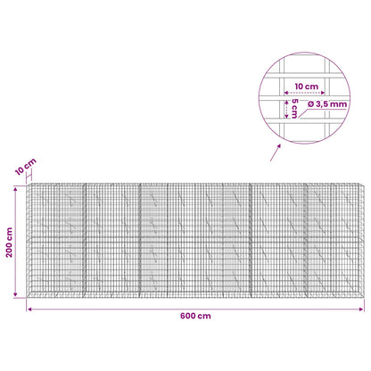 Gabion with 3.5 mm Wire and 5x10 cm Mesh 600x10x200 cm