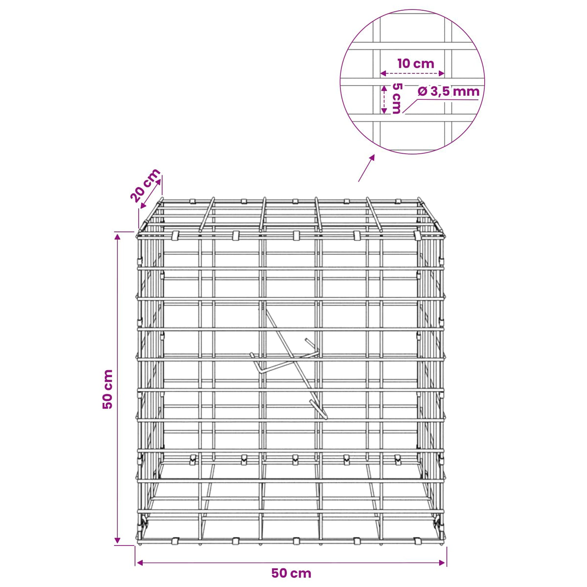 Gabion with 3.5 mm Wire and 5x10 cm Mesh 50x20x50 cm