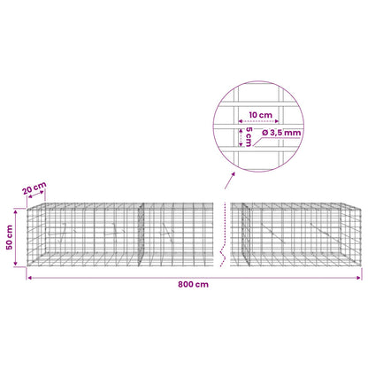 Gabion with 3.5 mm Wire and 5x10 cm Mesh 800x20x50 cm
