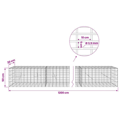 Gabion with 3.5 mm Wire and 5x10 cm Mesh 1200x20x50 cm