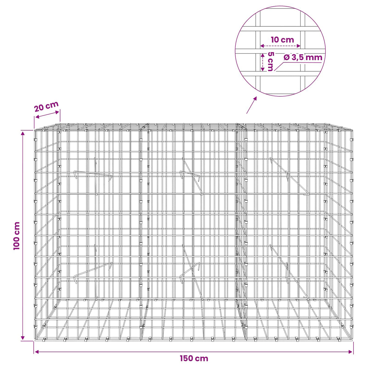 Gabion with 3.5 mm Wire and 5x10 cm Mesh 150x20x100 cm