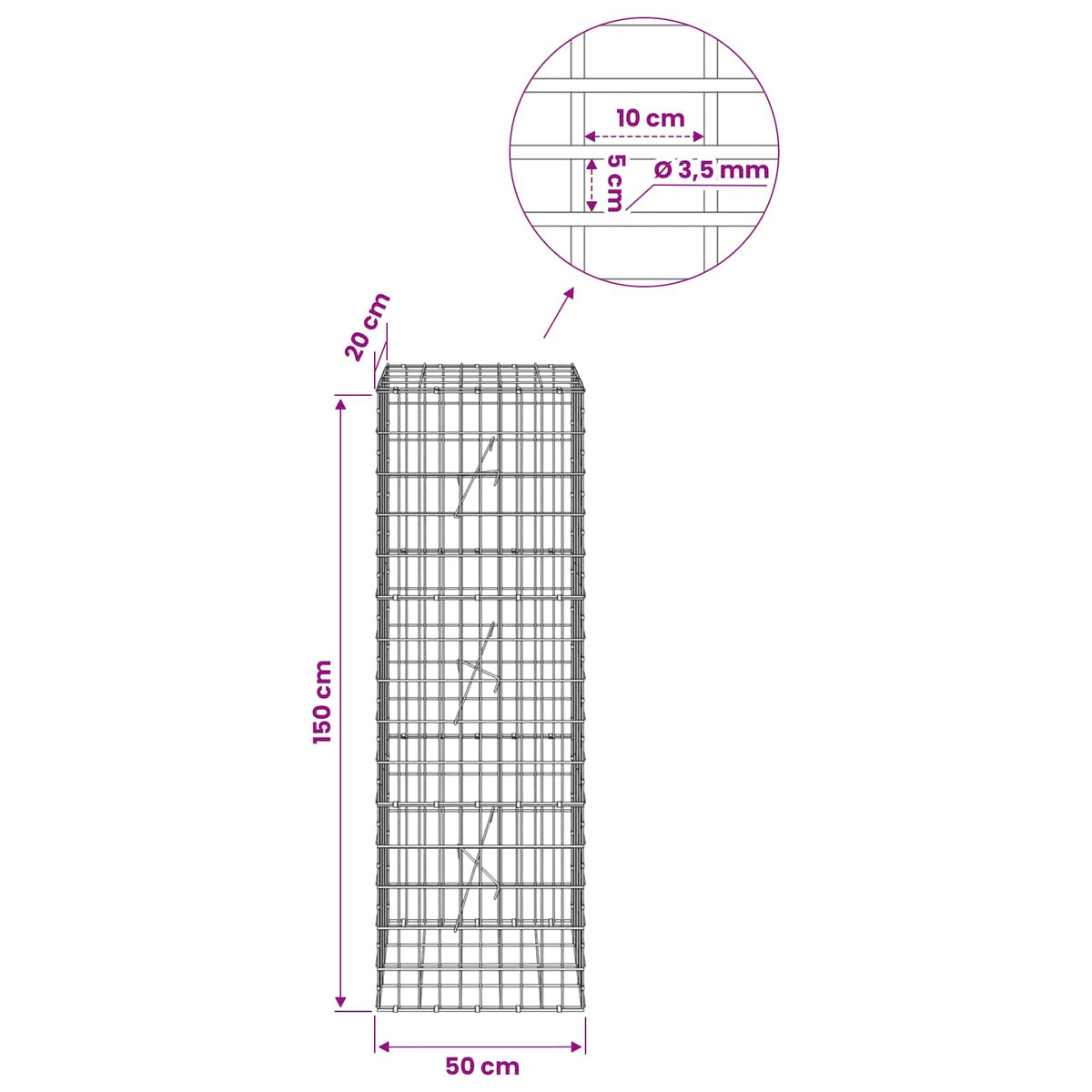 Gabion with 3.5 mm Wire and 5x10 cm Mesh 50x20x150 cm