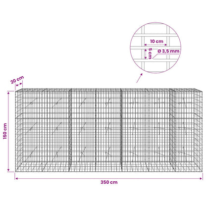 Gabion with 3.5 mm Wire and 5x10 cm Mesh 350x20x150 cm