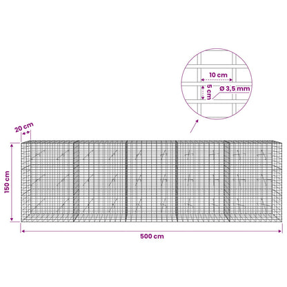 Gabion with 3.5 mm Wire and 5x10 cm Mesh 500x20x150 cm