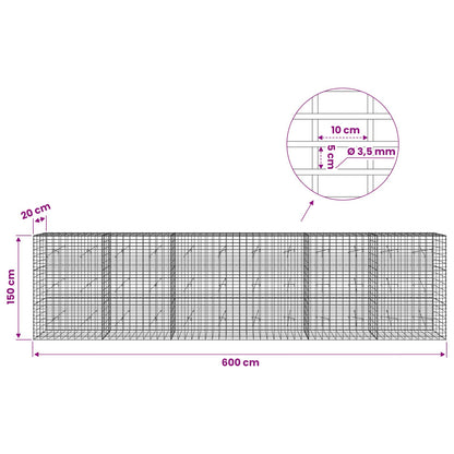 Gabion with 3.5 mm Wire and 5x10 cm Mesh 600x20x150 cm