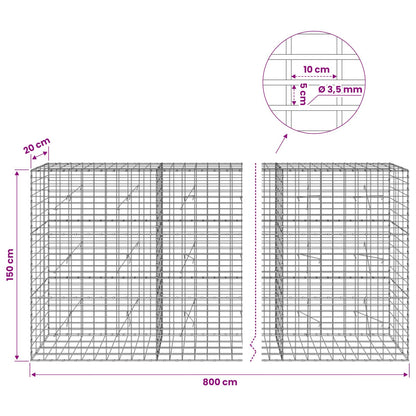 Gabion with 3.5 mm Wire and 5x10 cm Mesh 800x20x150 cm