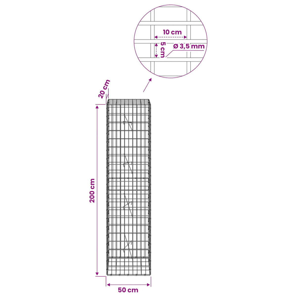 Gabion with 3.5 mm Wire and 5x10 cm Mesh 50x20x200 cm