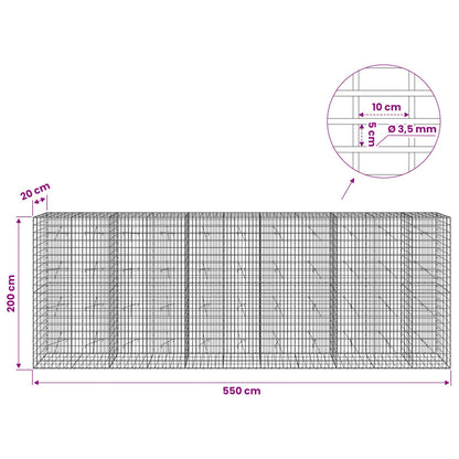 Gabion with 3.5 mm Wire and 5x10 cm Mesh 550x20x200 cm