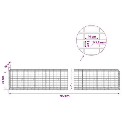 Gabion with 3.5 mm Wire and 5x10 cm Mesh 700x30x50 cm