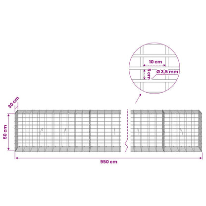 Gabion with 3.5 mm Wire and 5x10 cm Mesh 950x30x50 cm
